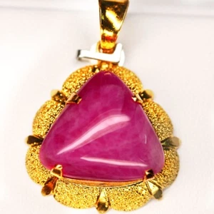 16.47Ct. Ruby Pendant Gold Copper Reddish Pink Trillion Cabochon Tanzania Rare! - Picture 1 of 6