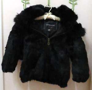 NWOT TANNERS AVENUE Girls Size L (5-6 Years) Black Rabbit Fur Coat w Fox Trim - Picture 1 of 6
