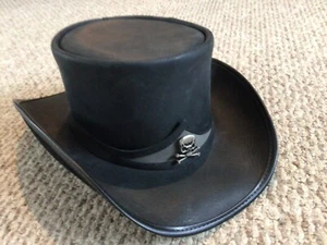 Cappello teschio Pale Rider Voodoo Hatter Made in USA pelle steampunk taglia 7 - 7,25 - Foto 1 di 9