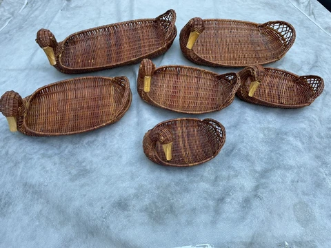 Vintage 6 Wicker nesting Ducks Tan Brown Baskets Cover