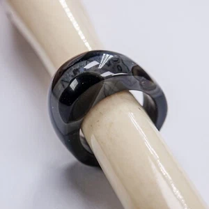 Chunky Black Grey Banded Agate Ring Real Stone Unisex Retro Gothic UK M/US 6 - Picture 1 of 13