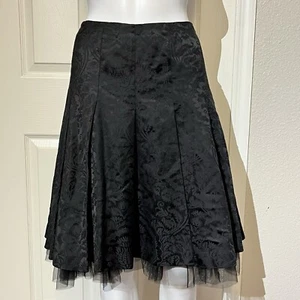 Tibi Skirt Black Knee Length Brocade Floral Full Pleated Luxury Italy - Picture 1 of 9