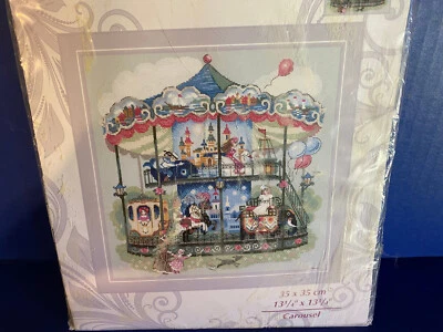 Kit de punto de cruz Riolis "Carrusel" 133/4" x 133/4" lana acrílico nudo francés #1458 Foto 1 de 4