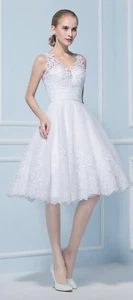Vtg Style Womens White Tulle Beaded Fairy Skater Swinger Wedding Dress Sz 16 - Picture 1 of 5