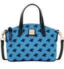 Dooney And Bourke Panthers Ruby Blue Coated Canvas With Leather Trim Nfl Satchel