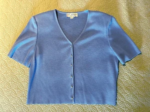 Cárdigan de manga corta tejido mezcla de lana azul claro ST. JOHN botones plateados 12 - Imagen 1 de 7