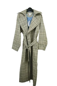 Topshop Womens Editor Check Trench Coat Notched Lapel Snap Flap Pocket Belt Sz 6 - Picture 1 of 7