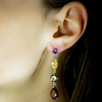 Pendientes colgantes de boda de diamantes de imitación multicolores  Foto 1 de 4