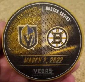 2022 VEGAS GOLDEN KNIGHTS VS BOSTON BRUINS NHL T MOBILE ARENA EXCLUSIVE PUCK - Picture 1 of 2