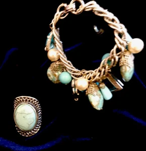 Beachy Bettelarmband Schmuck Sim Türkis Silber Ring EUC - Bild 1 von 5