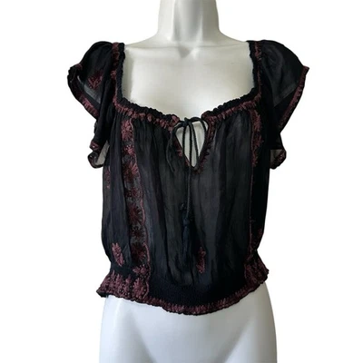 Top corto transparente bordado campesino Free People azul cachemir parque - pequeño Foto 1 de 4