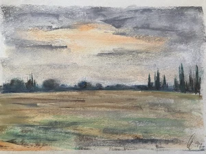 ::FRANZ EHMKE 1928 - 2018 BERLIN PASTELL FELD IN ABENDDÄMMERUNG BÄUME - Picture 1 of 3