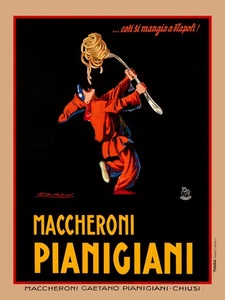 Clown isst Spaghetti Gabel Pasta Maccheroni Pianigiani Werbung Werbeplakat - Bild 1 von 2