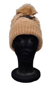 MARKS & SPENCER Womens Warm Soft Camel Bobble Beanie Hat Acrylic One Size - Picture 1 of 8