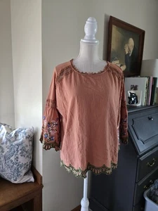 Umgee Damen Bluse Größe M Boho bestickt Oberteil weich terrakota - Bild 1 von 8
