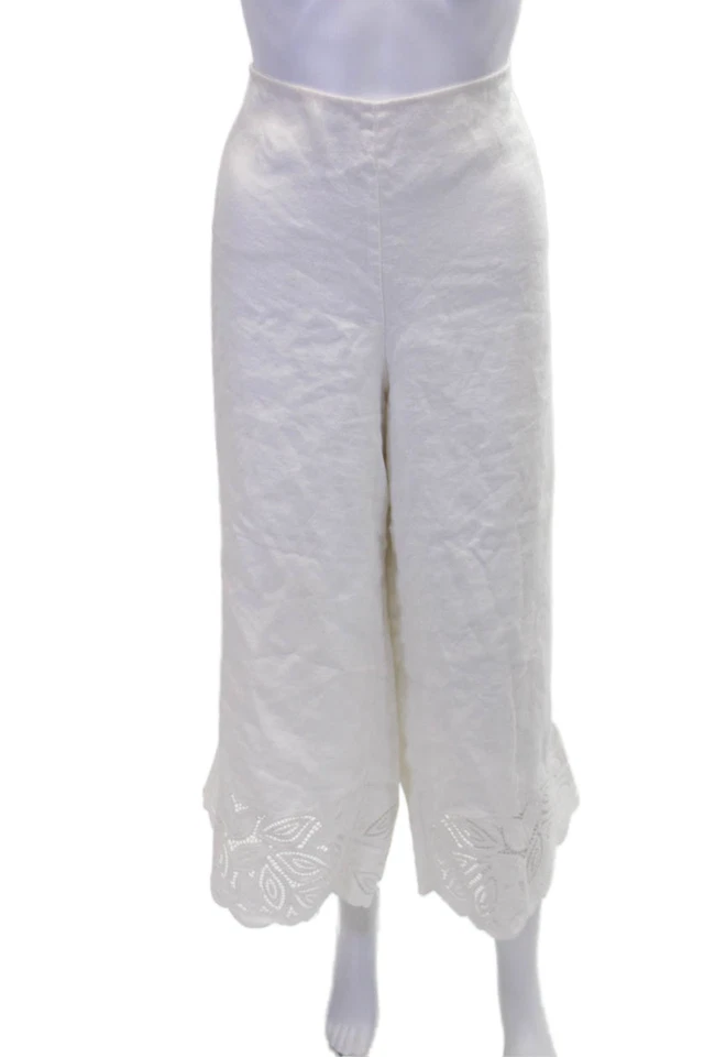 Pantalones Lafayette 148 New York para mujer de lino bordados de pierna ancha blancos talla 18 Foto 1 de 4