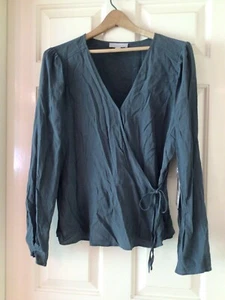 Chelsea 28 Tie Waist Wrap Blue Slate Top New With Tags NWT  Size Large - Picture 1 of 10