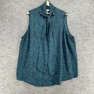 Ava & Viv Blouse Women 3X Plus Blue Geometric Tie Up Sleeveless Wide Strap - Picture 1 of 8