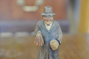 Hand Carved Vintage Hand Crafted Man with Umbrella 5.5 X 1.75 X 2 Inch Figurine - Picture 1 of 13