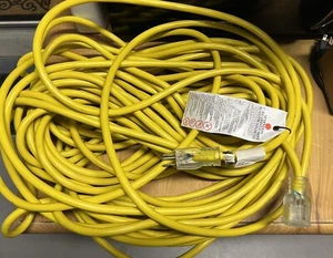 12/3 x 50' Yellow Heavy-Duty Extension Cord with power light plug! - Picture 1 of 3