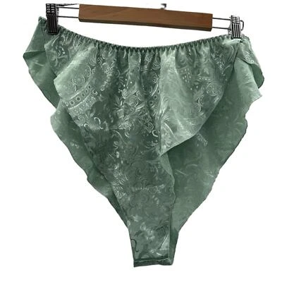 Винтажные трусики Victoria's Secret с золотой этикеткой зеленые с цветочным рисунком с оборками с высоким подъемом размер M - Изображение 1 из 4