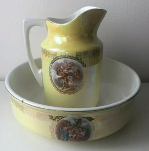 Antica brocca/catino -ceramica- bagno / toilette - Laveno - scene mitologiche - Foto 1 di 12