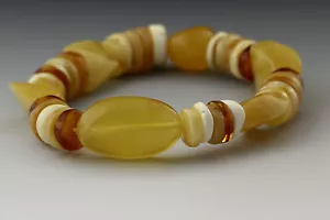 White Mixed Beads Genuine Baltic Amber Stretch Unisex Bracelet 21.6g b160906-3 - Picture 1 of 3