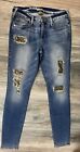 TRUE RELIGION CASEY LOW RISE SUPER SKINNY DISTRESSED GOLD SEQUINS SISE 29 NWOT