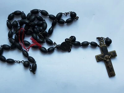 Ancien chapelet avec perles en bois corozo souvenir de lourdes - Photo 1/4