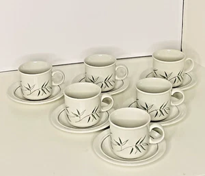 Vintage Kilncraft Coloroll White Green Bamboo Cups and Saucer X 6 - Picture 1 of 8