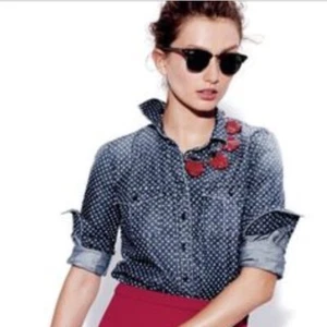 J. Crew Star Print Denim Shirt Size 2P Button Down Top Chambray Collared Blouse - Picture 1 of 12