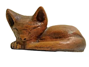 Hand Carved Wooden Cat Figure Curled Up Sleeping Ears Up Detailed 3" x 6" - Picture 1 of 10