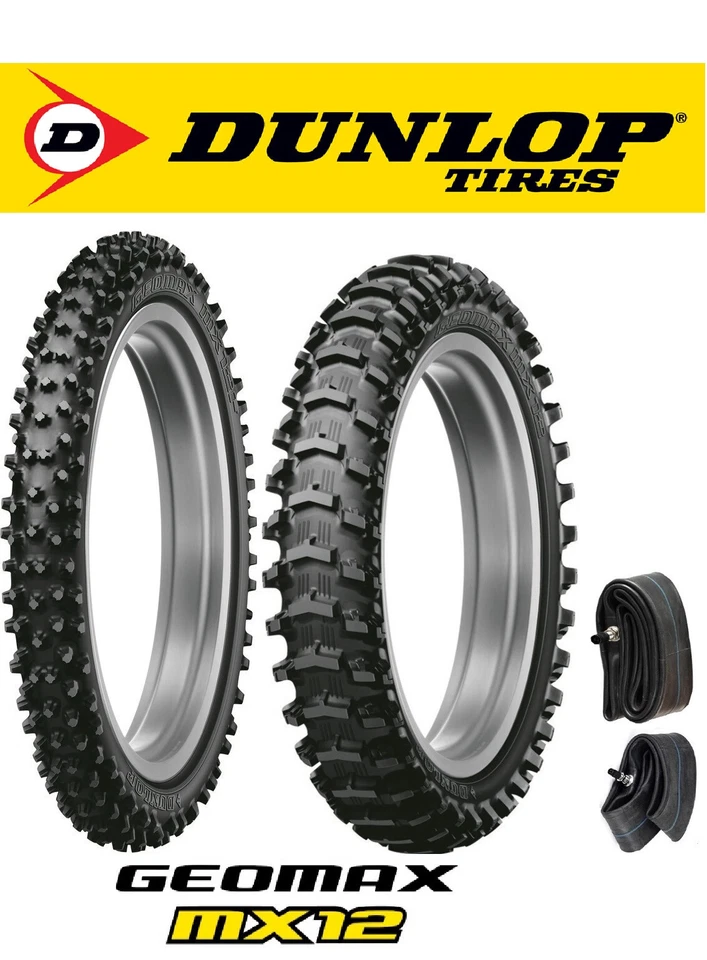 JUEGO DE NEUMÁTICOS ARENA/BARRO DUNLOP MX12 GEOMAX 80/100-21 Y 120/80-19 + TUBOS KAWASAKI KX450+ Foto 1 de 3