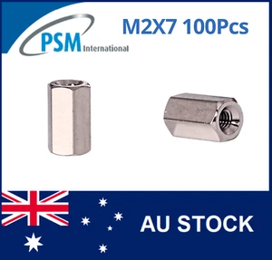 M2 X 7 PSM SPACER HEX FEMALE / FEMALE BRASS NICKEL PLATED SPA01BM27MM 100PCS - Imagen 1 de 5