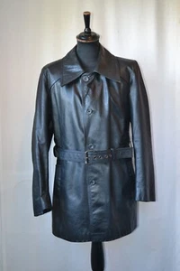 Vtg 70's Swears Wells large collar quality leather jacket & belt size 42 soul - Picture 1 of 20