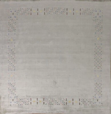 Gray Wool Bordered Design Square Gabbeh Handmade Living Room Rug Carpet 9'x10' - Image 1 of 4