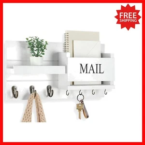 Elegant Floating Shelf & Key Hooks – Rustic Mail Organizer for Hallway Entryways - Picture 1 of 10