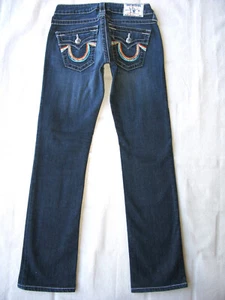 Pantalones de mezclilla rectos bajos True Religion para mujer talla 25 azules desgastados + elásticos + solapas L28,5 - Imagen 1 de 12