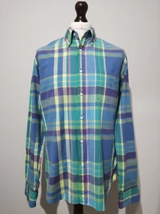 GANT Shirt Button Up Long Sleeve Mens Blue Green Rugger Madras Large 44 £125 RRP - Picture 1 of 9