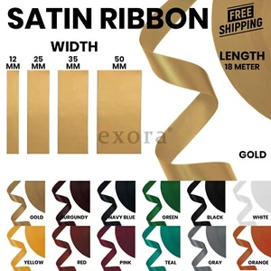 Satin Ribbon Rolls 12mm, 25mm, 35mm, 50mm Wide 14 Colours 18 Metre - Picture 1 of 73