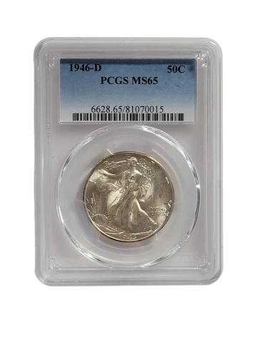 1946 D Walking Liberty Half Dollar - PCGS MS65 Beautiful Graded / Certified Coin Cover