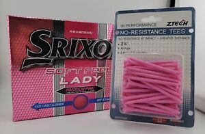  Dozen Srixon Soft Feel Lady Golf Balls Passion Pink NIB & Pink Golf TEES