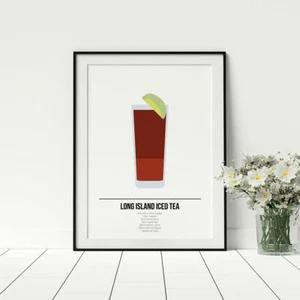 Long Island Iced Tea Cocktail Drinks Poster Framed Kitchen Art Recipe Print - Picture 1 of 4