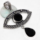 925 Silver Plated-black Onyx Ethnic Long Gemstone Pendant Jewelry 2.5" Jw