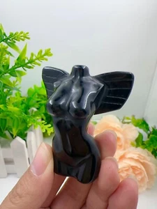 Obsidian angel Body with wings Crystal healing stones Lady body with wings 1pcs - Picture 1 of 6