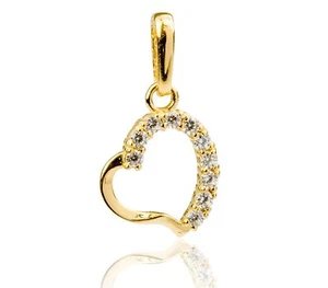 9 kt Gelbgold Herz CZ Kristall Edelstein Set Anhänger für Halskette + Geschenktüte - Bild 1 von 1