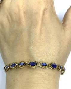 Victorian Low 6K Gold Marquise Cut Sapphire Eternity Bangle Bracelet 7.5/8” 13g - Picture 1 of 9