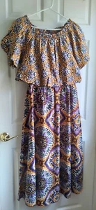 JENNIFER & GRACE Cotton Skirt & Top Suit Size L New $118 Yellow Ochre Kaleidesc - Picture 1 of 11