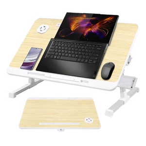 Adjustable Laptop Table Stand Sofa Bed Notebook Foldable Desk W/fan Light Drawer - Picture 1 of 11