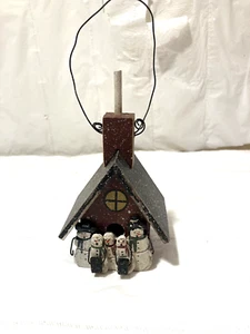 Rustic Wooden Painted Snowman Family Carolers BirdHouse Christmas Ornament - Picture 1 of 6